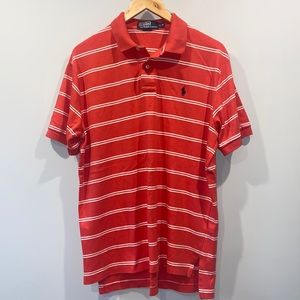 Red and White Horizontal Striped Polo by Ralph Lauren Men’s Size Medium Polo.